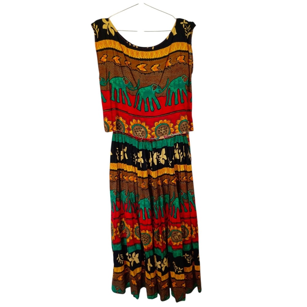 Handmade African Sunflower Print 2 Piece Set Crop Top Wrap Maxi Skirt Multicolor